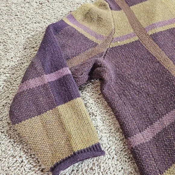 CJ Banks Long Open Front Cardigan Sweater Womens 2X Plaid Purple Tan Knit - Picture 11 of 14